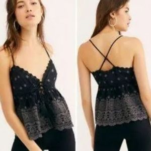 Free People Black Lace Trim Cami Top